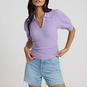 Express Lilac Collared Patterned Knit Short Puff Sweater, Size XL